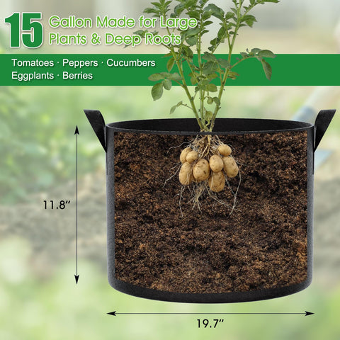 FEED GARDEN heavy-duty 300G fabric bag highlights durability for heavy soil.