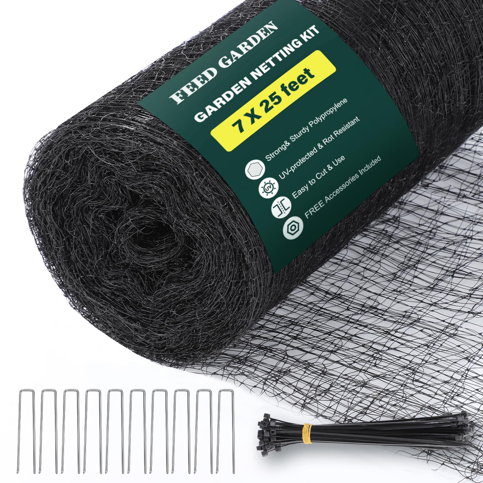 FEED GARDEN heavy-duty deer netting protects vegetables across a 7x25ft garden