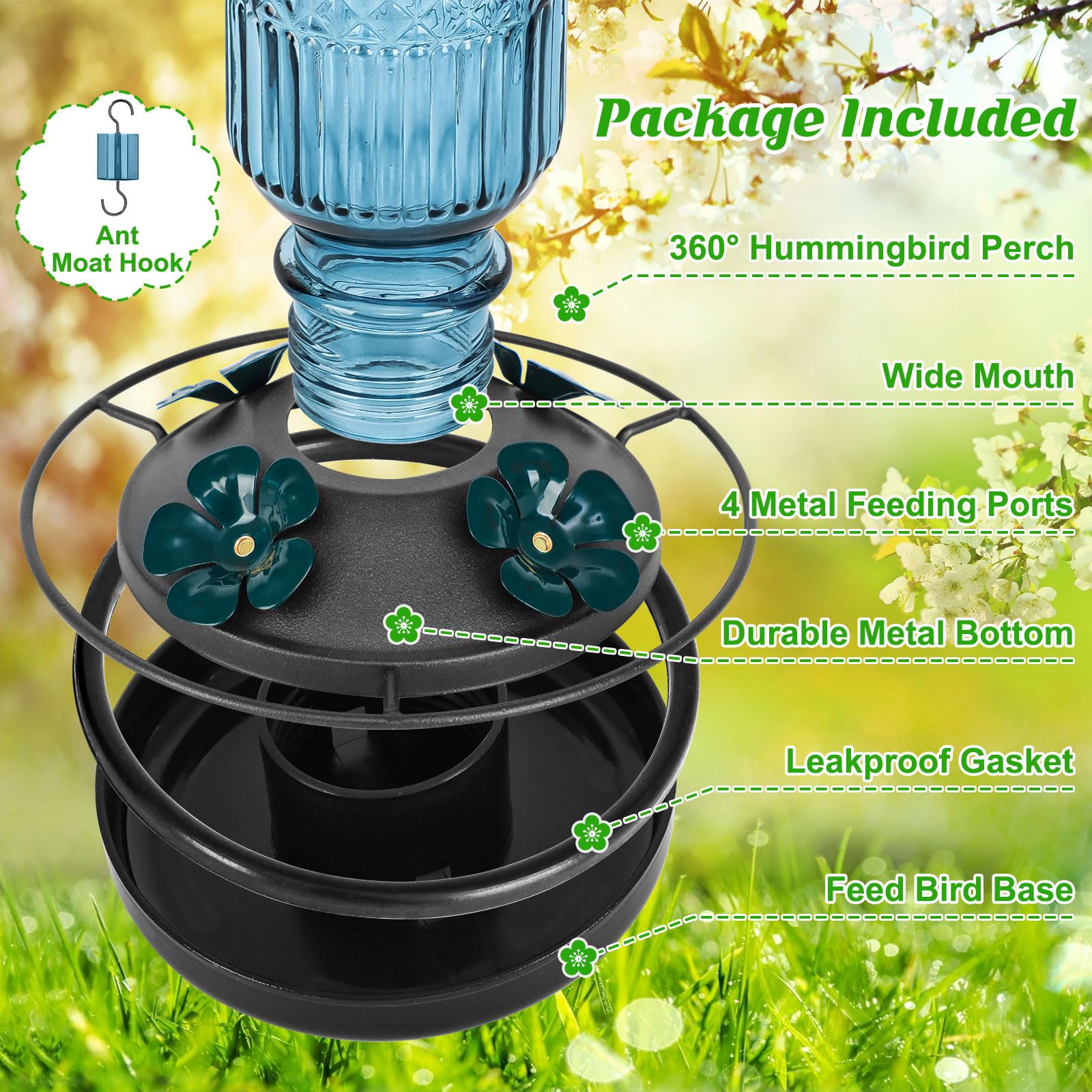 Leak-proof 16 oz design reduces spills when birds perch.