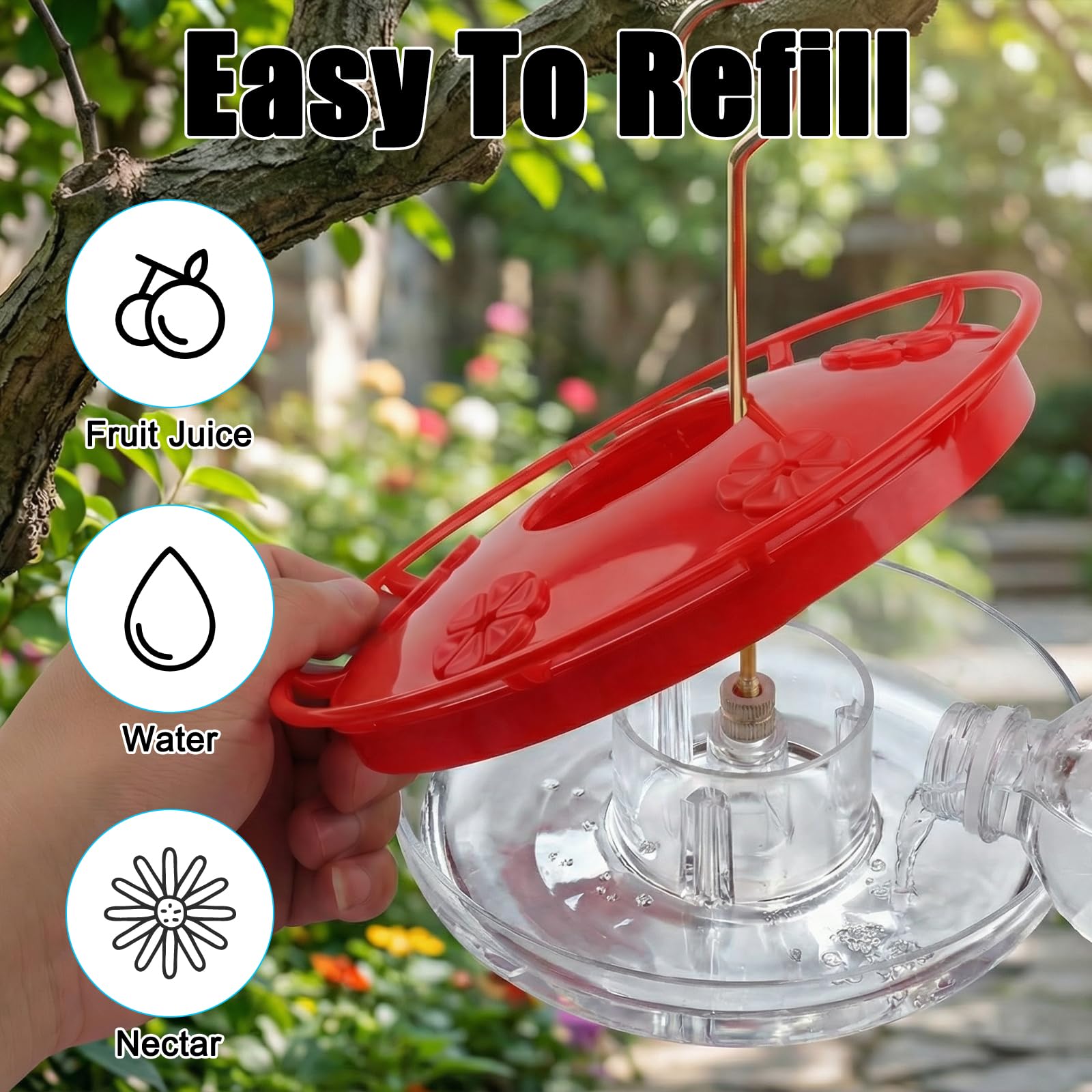 FEED GARDEN hummingbird feeder five ports with 360° perch for birds