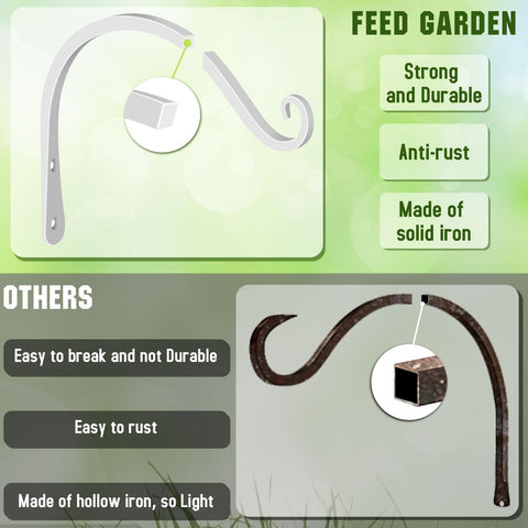 FEED GARDEN iron wall hook outdoors with bird feeder, sturdy garden accent.