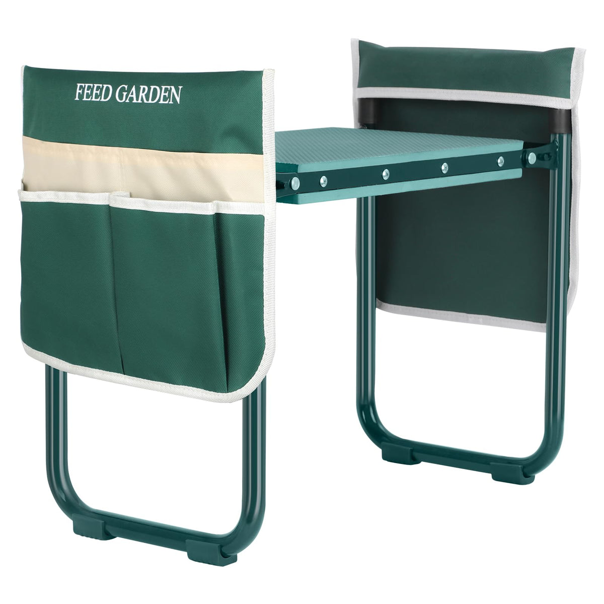 FEED GARDEN kneeler pad close-up showing extra-wide cushion for knee relief.