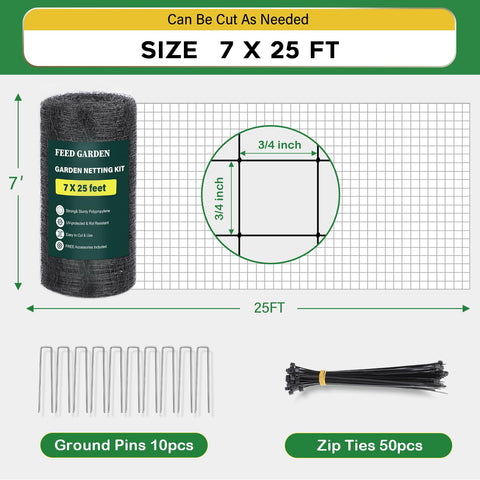 FEED GARDEN netting with included stakes and zip ties ready for setup