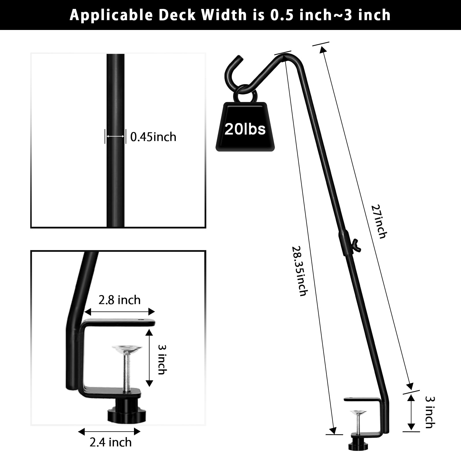 FEED GARDEN deck hook with adjustment knob securing to a railing for versatile use
