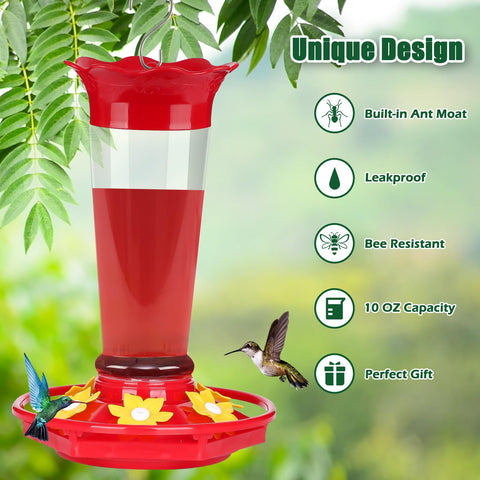 FEED GARDEN red durable plastic feeder for outdoor use.