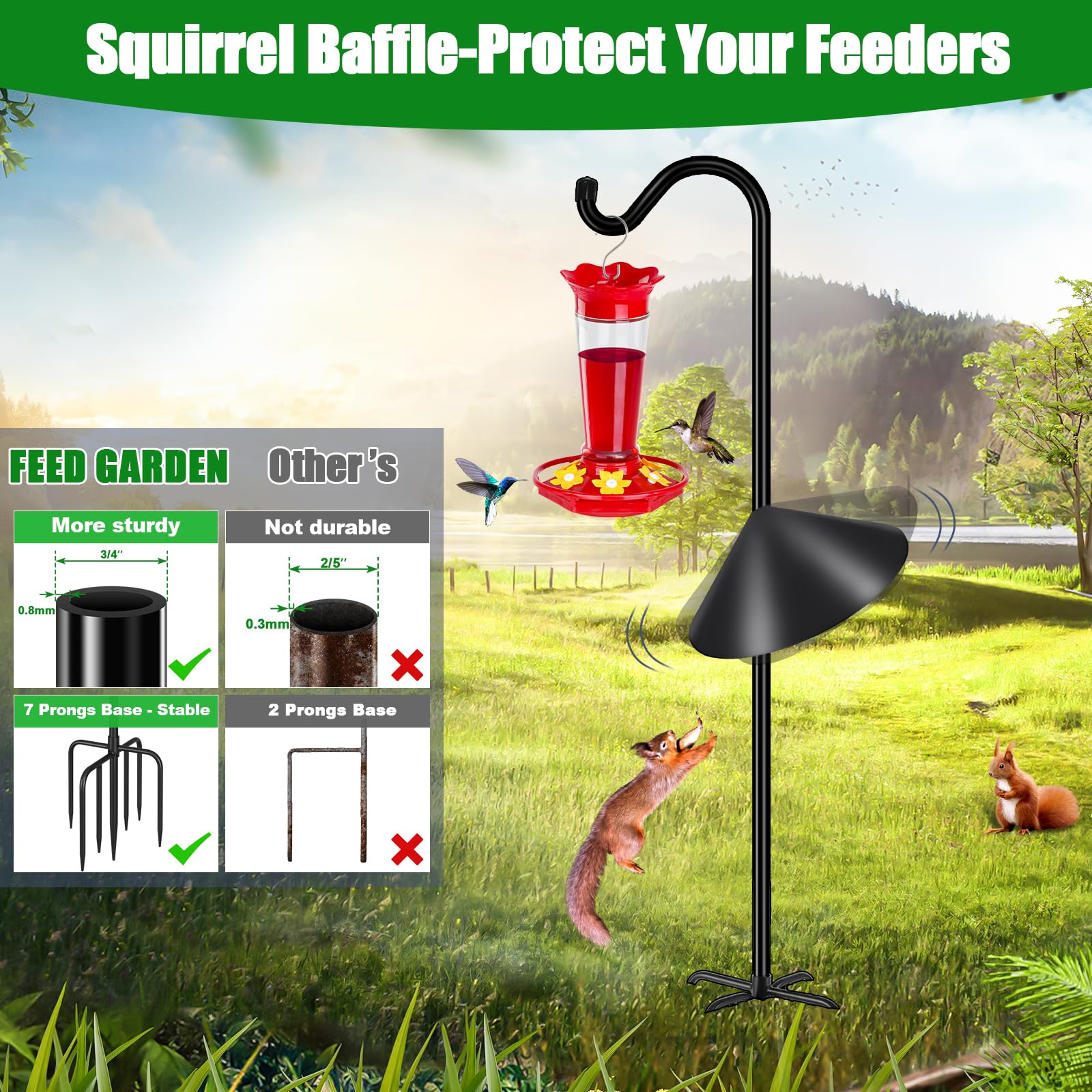 FEED GARDEN removable short pole enables tool-free height adjustments.