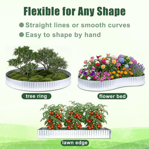 FEED GARDEN rust-resistant metal border keeps mulch and soil neatly contained.