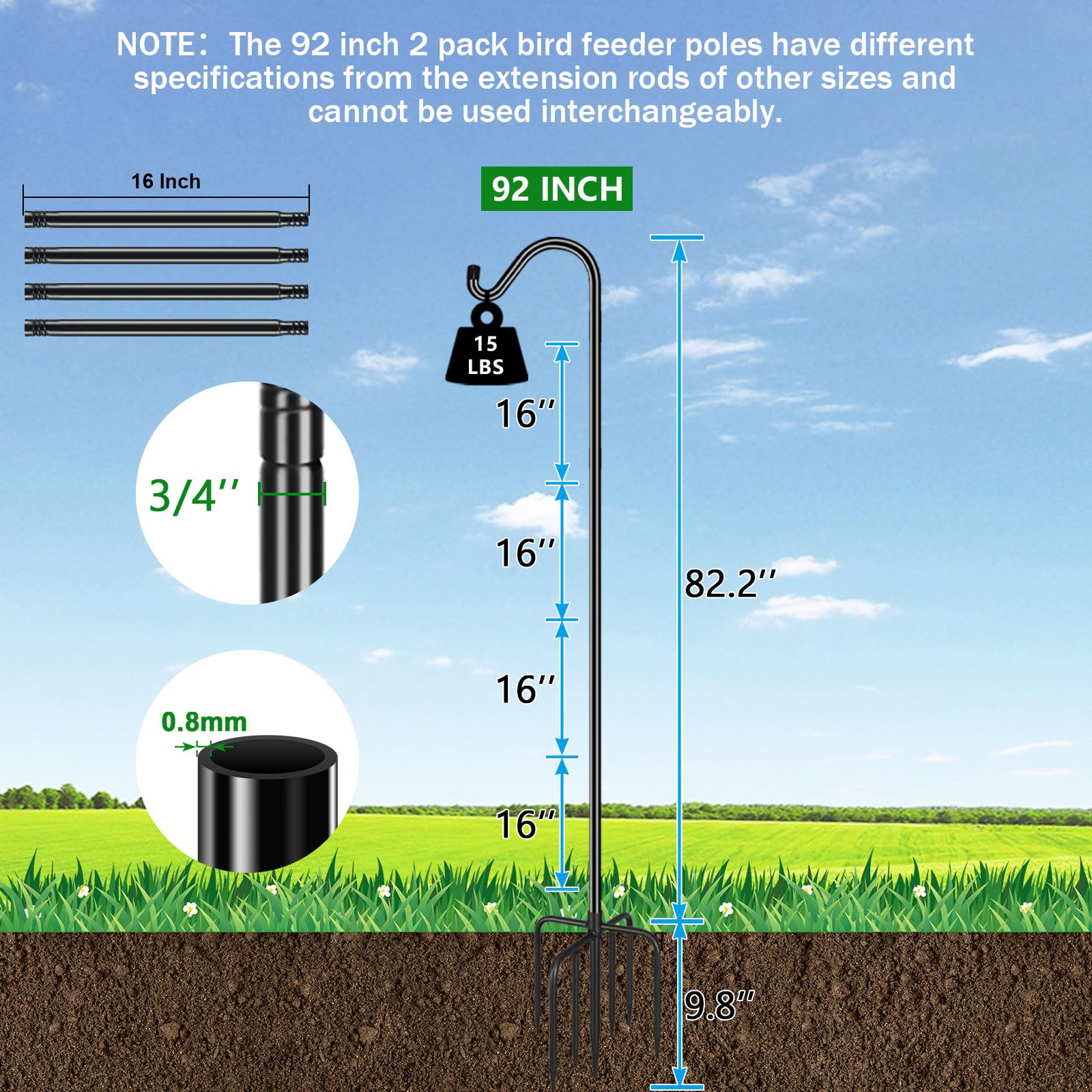 FEED GARDEN Shepards Hook quick tool-free assembly for fast setup.