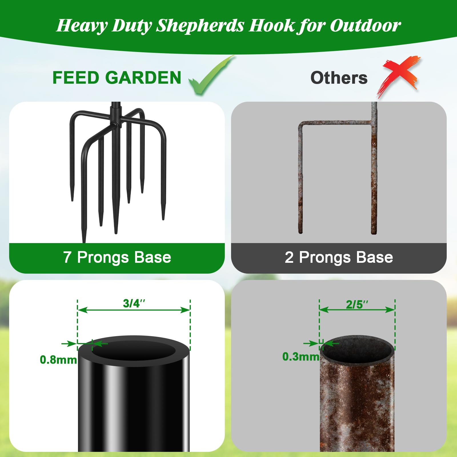 FEED GARDEN Shepards Hook holds bird feeders and lanterns with easy hanging.