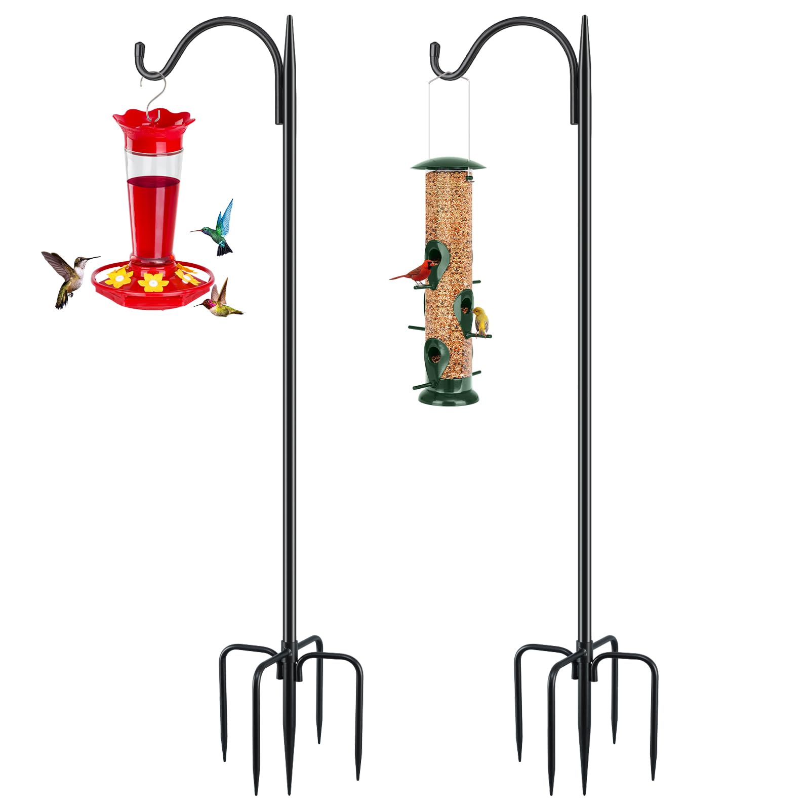 FEED GARDEN short shepherds hook with five-prong base for stable outdoor placement.