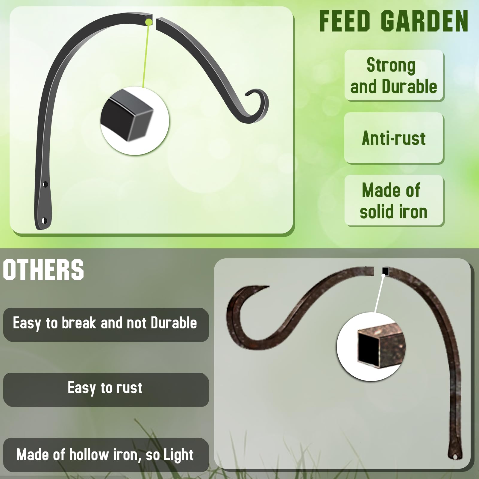 FEED GARDEN sleek-edge bracket prevents snagging for safe handling.