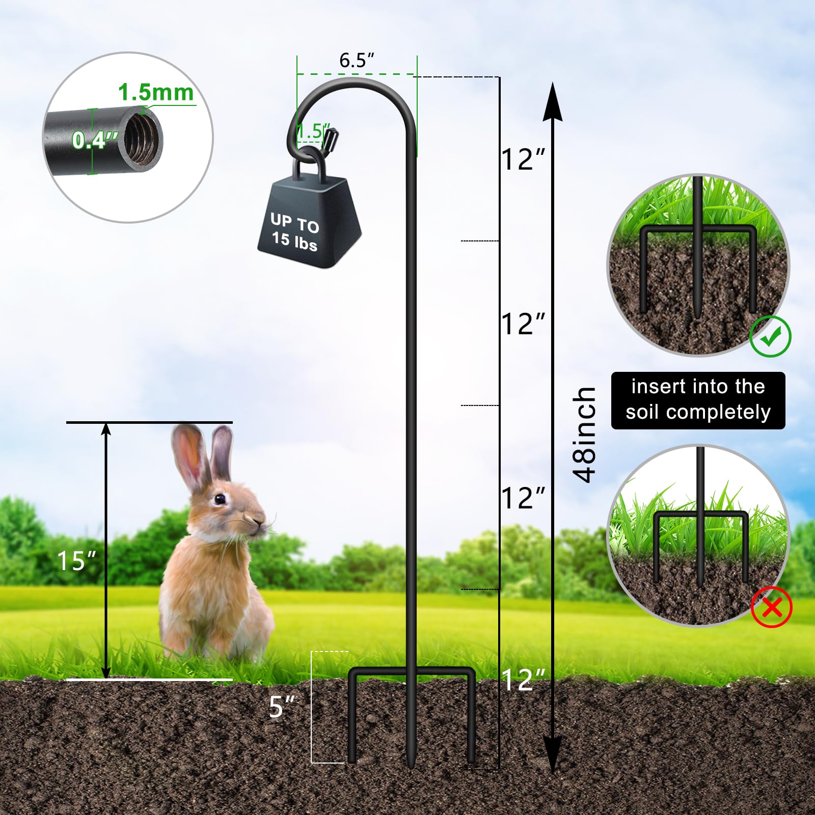 FEED GARDEN three-prong base provides stable anchoring in wind-prone yards.
