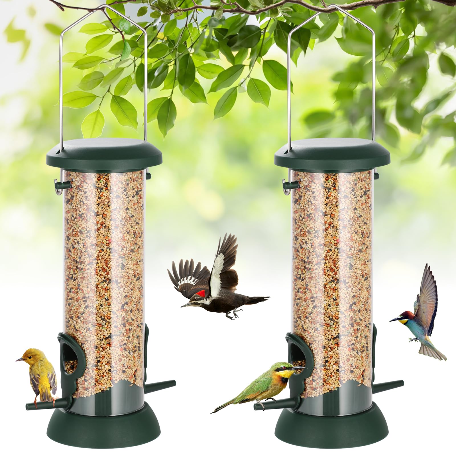 FEED GARDEN two-pack tube bird feeders attract songbirds from your window