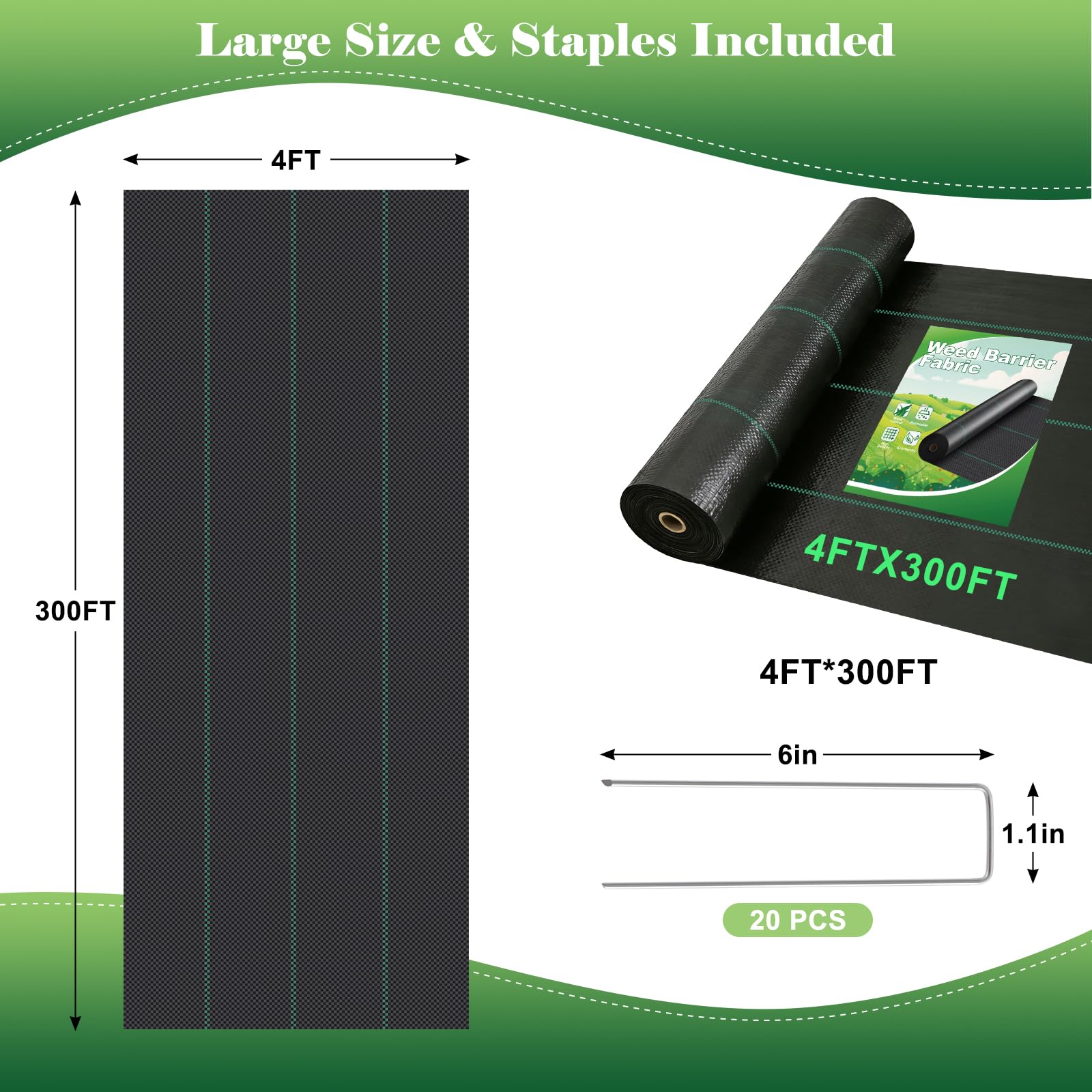 FEED GARDEN U-shaped stakes secure fabric for lasting ground cover.
