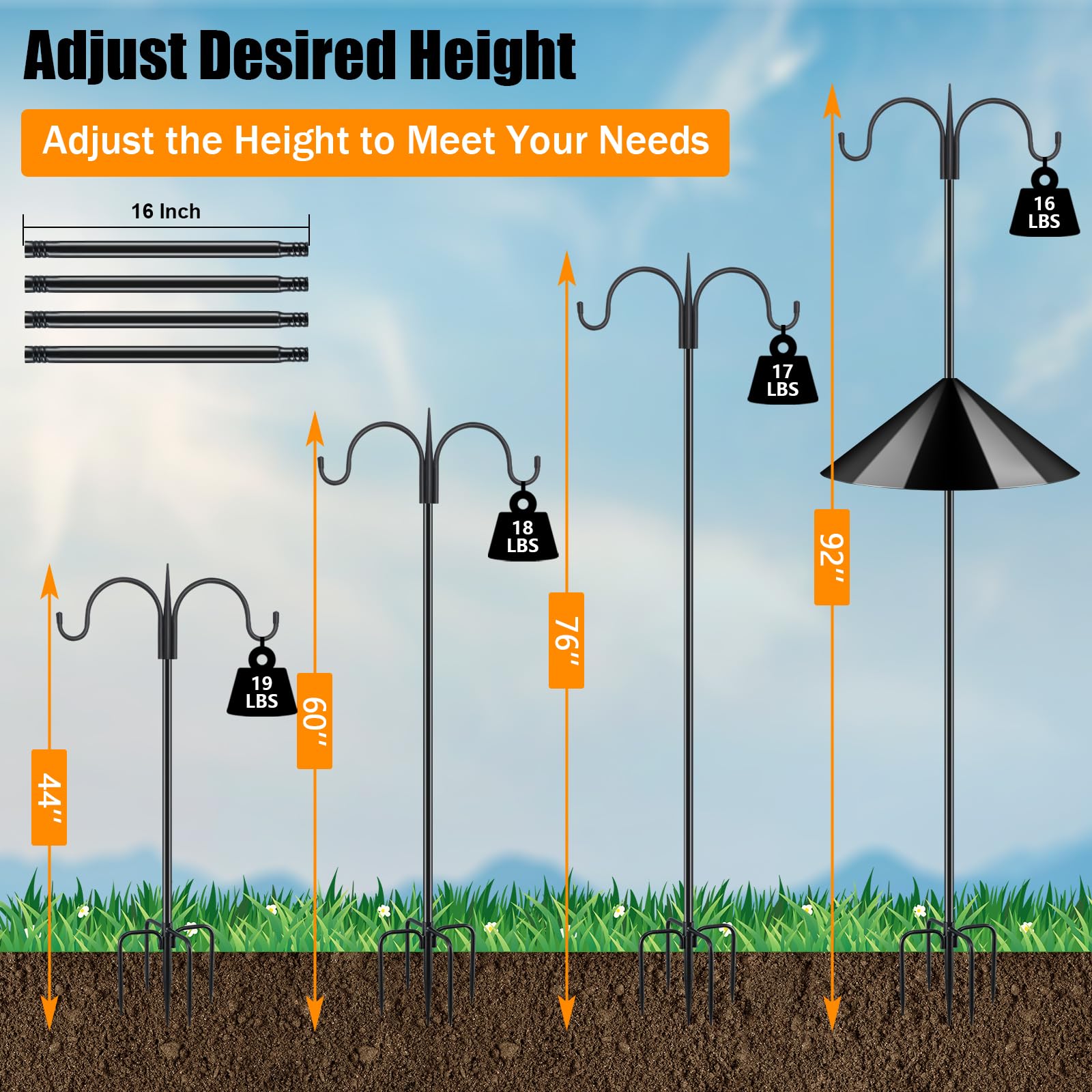 FEED GARDEN ultra-stable 5-prong base anchors securely in the ground