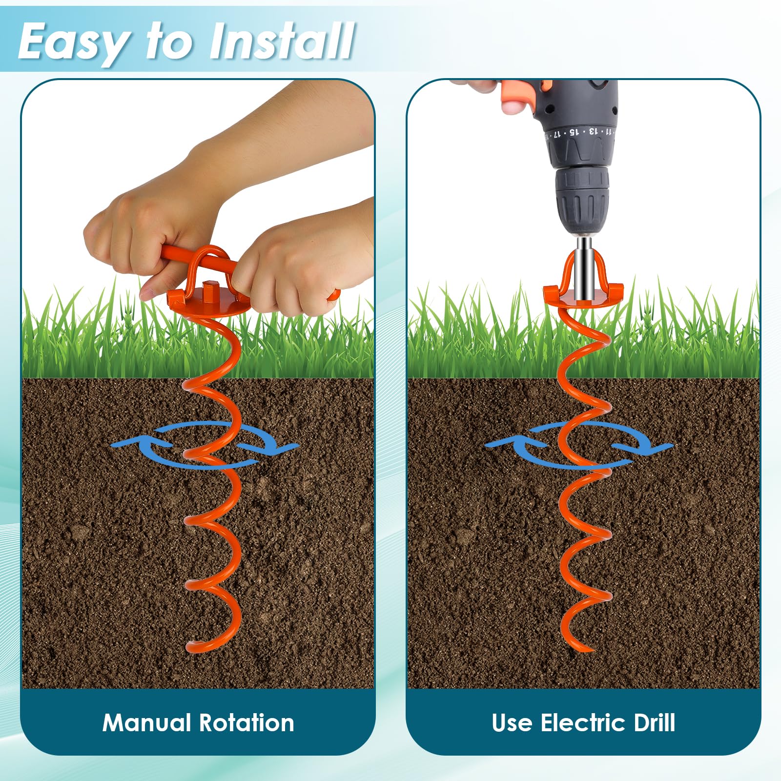 FEED GARDEN versatile ground stakes secure dogs, canopies, swing sets, and gazebos.