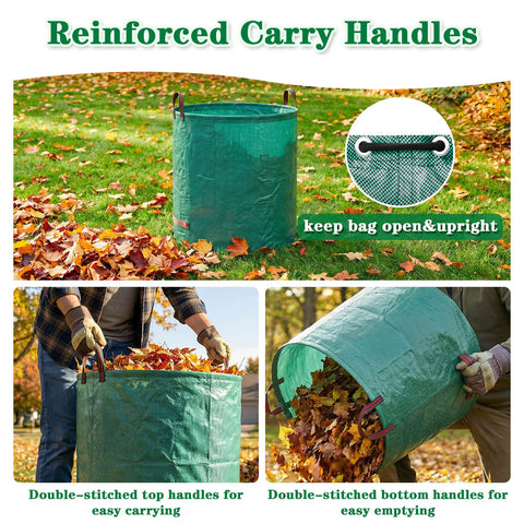 Large 72-gallon capacity holds leaves, clippings, and small branches in one bag.