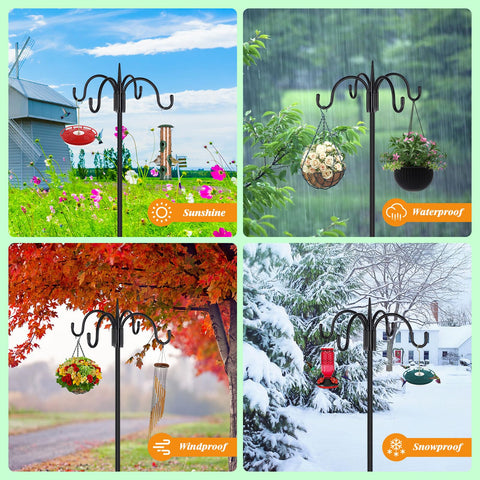 FEED GARDEN wind chime hanging on shepherd hook for outdoor ambiance