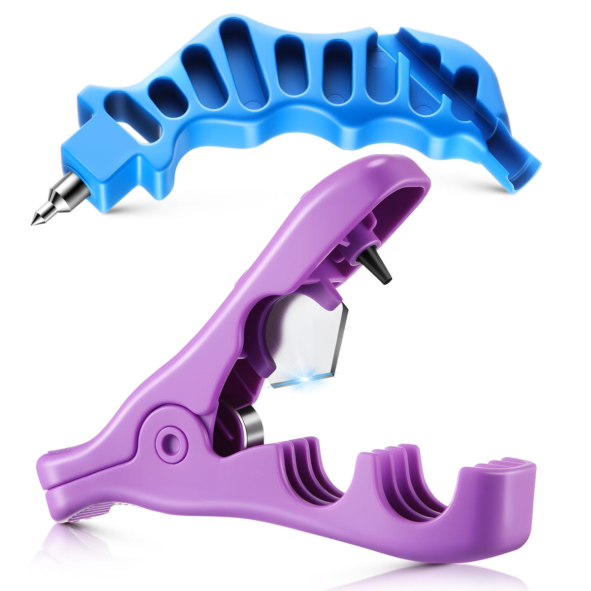 Feekoon 2-in-1 hole punch and tubing cutter in purple for precise emitter installation.