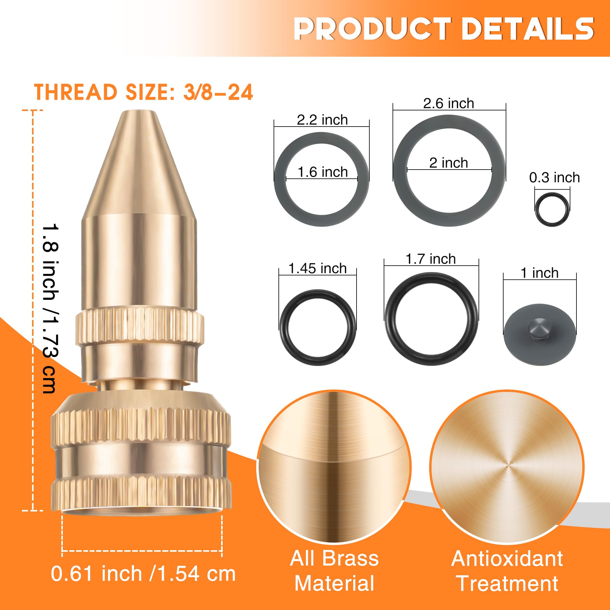 Feekoon brass nozzle demonstrates durable all-brass construction for consistent spray surface area.