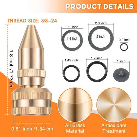 Feekoon brass nozzle demonstrates durable all-brass construction for consistent spray surface area.