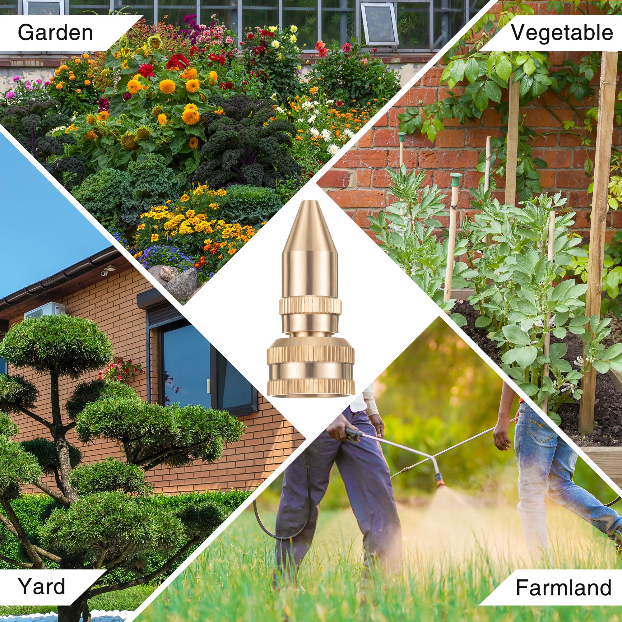 Feekoon brass nozzle in action delivering even coverage across lawns.