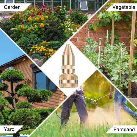 Feekoon brass nozzle in action delivering even coverage across lawns.