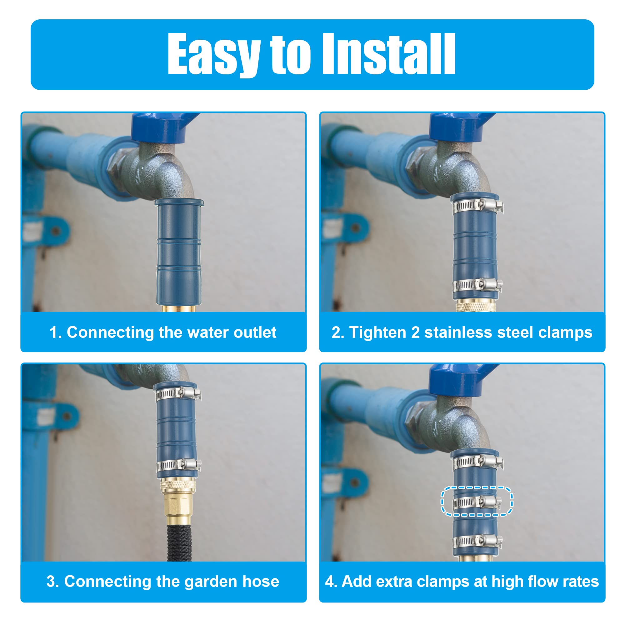 Feekoon quick-install hose adapter fits spouts and sinks for indoor and outdoor tasks.