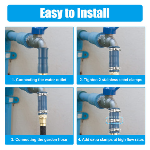 Feekoon quick-install hose adapter fits spouts and sinks for indoor and outdoor tasks.