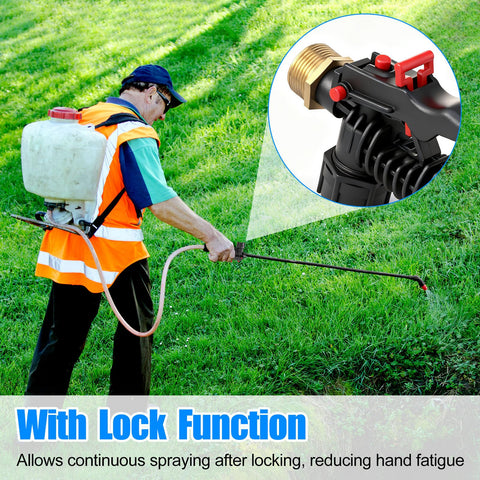 Feekoon locking trigger handle improves comfort during extended spraying.