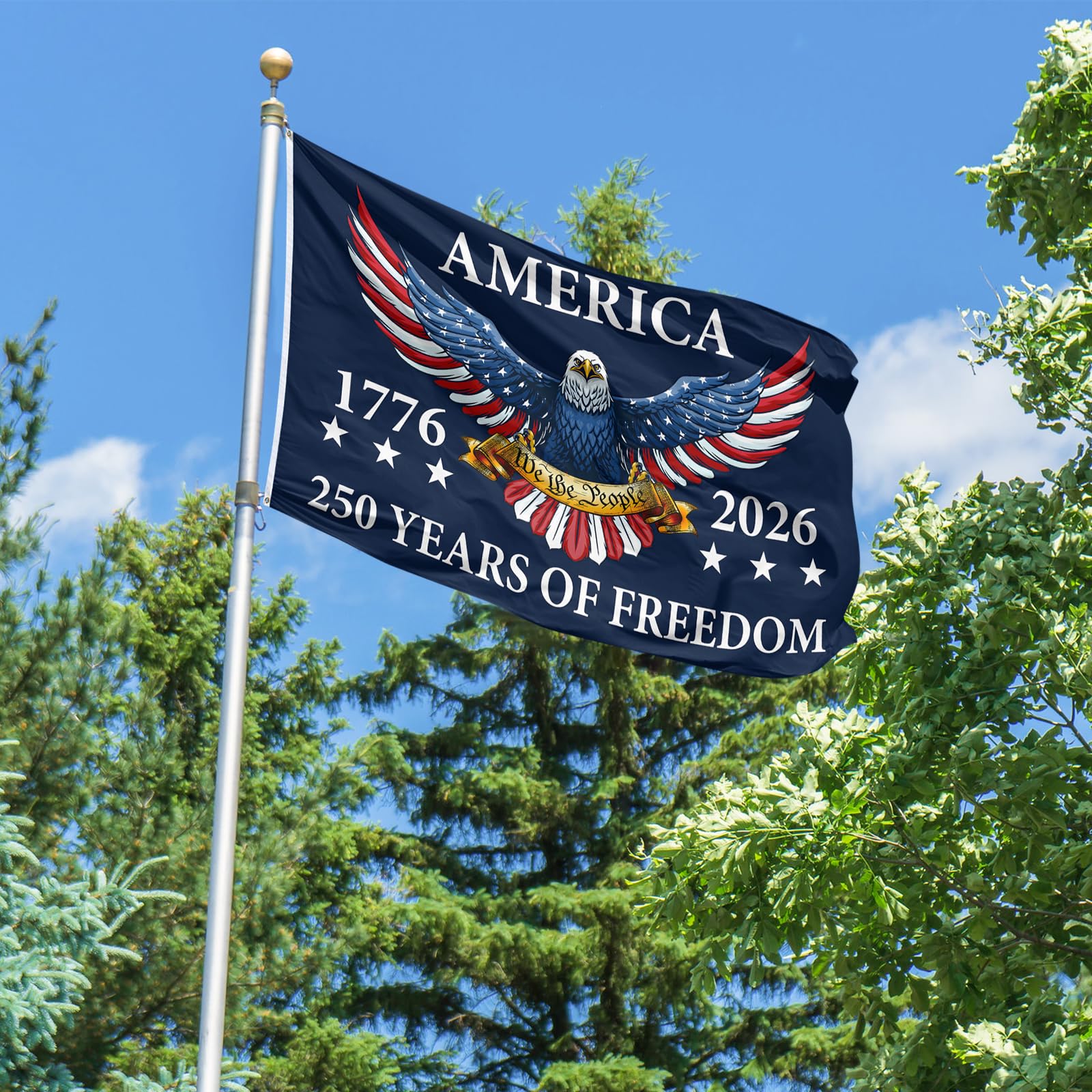 Feeniss USA flag 3x5 ft hanging on a flagpole for porch decor