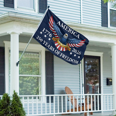 Feeniss flag fluttering in the yard as a festive 250th display