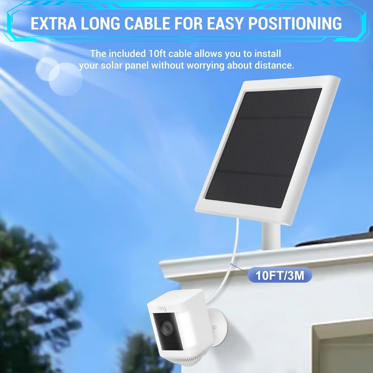 Fehuatenda solar panel compatible with USB-C and barrel adapters for Ring.