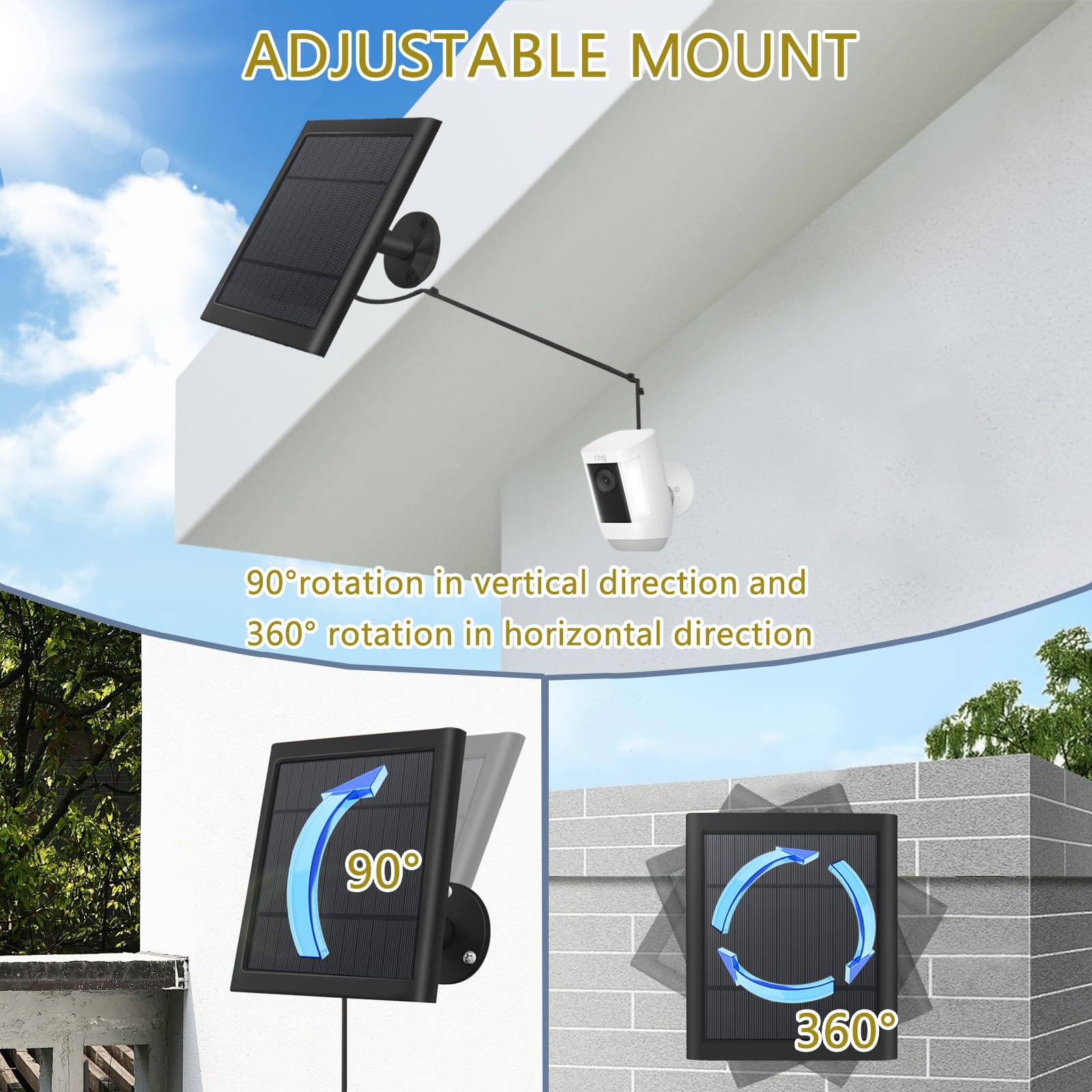 Fehuatenda 360-degree bracket lets you position for optimal sun exposure.