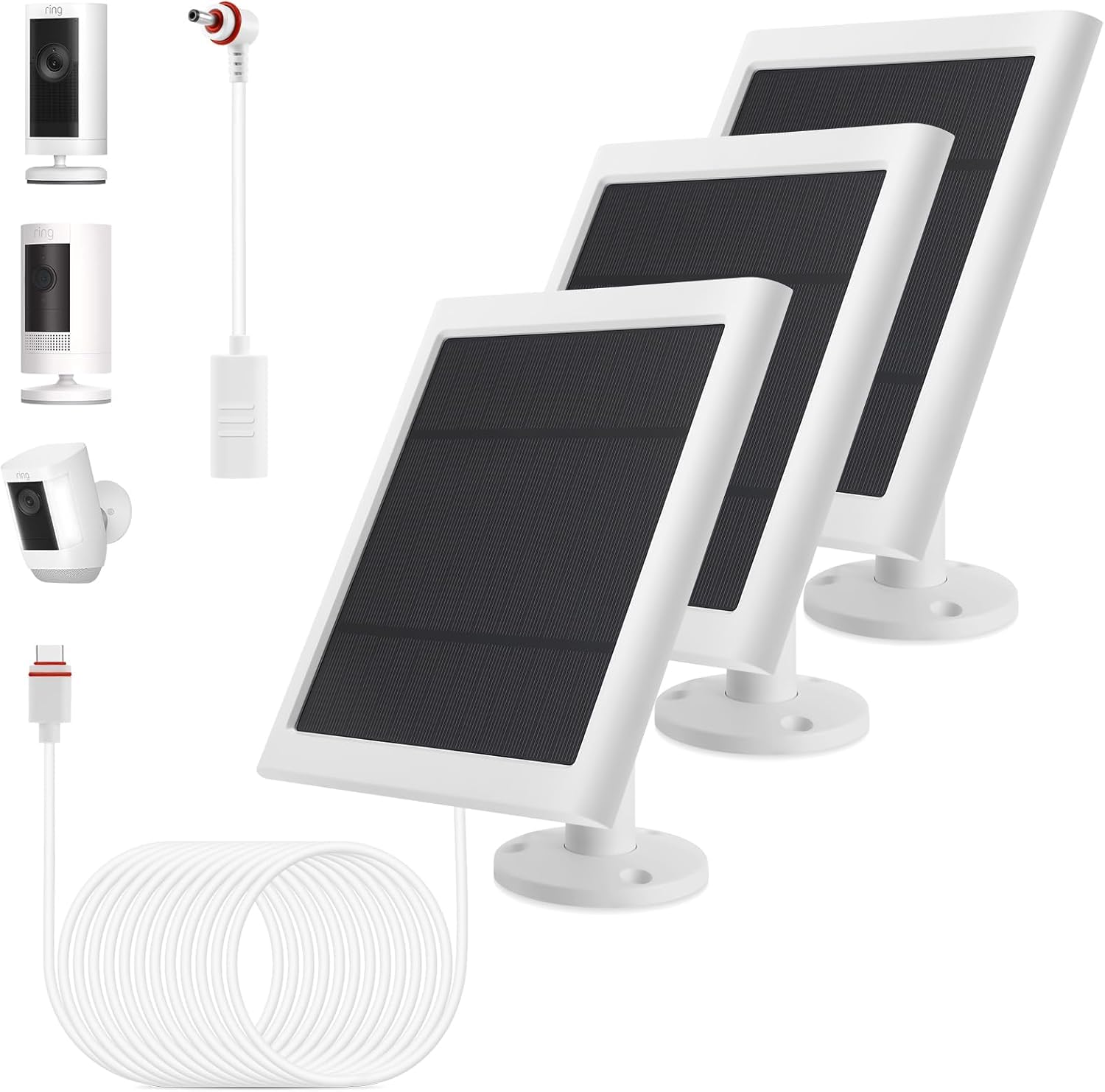 Fehuatenda solar panel for Ring cameras, side view for continuous outdoor power.