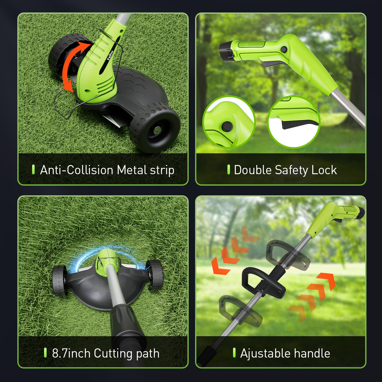 Feihu wheel attachment adds stability for easy edging tasks.
