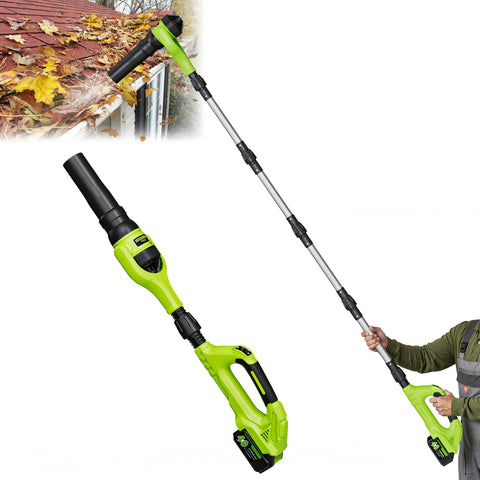 Feihu leaf blower extension rod enables gutter reach from ground for safer cleaning.