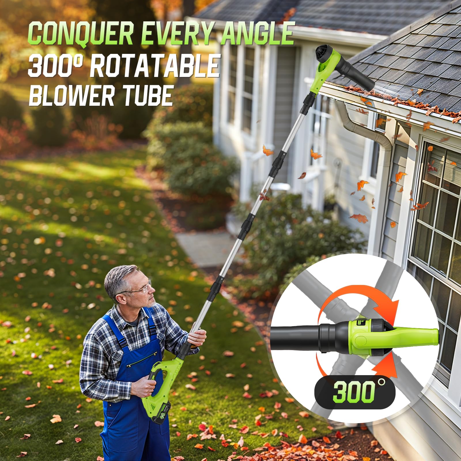 Feihu cordless blower includes two 40V batteries for extended outdoor sessions.