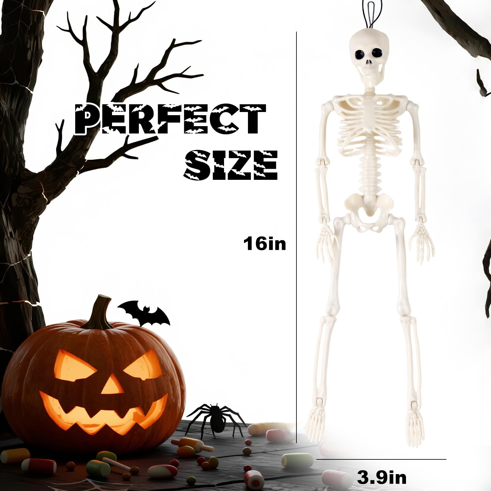 Feir Halloween skeletons with movable joints for lifelike poses on lawns.