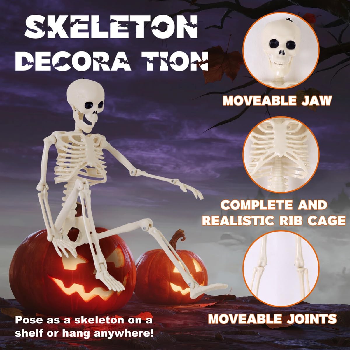 Feir outdoor skeletons made from durable plastic for seasonal use.