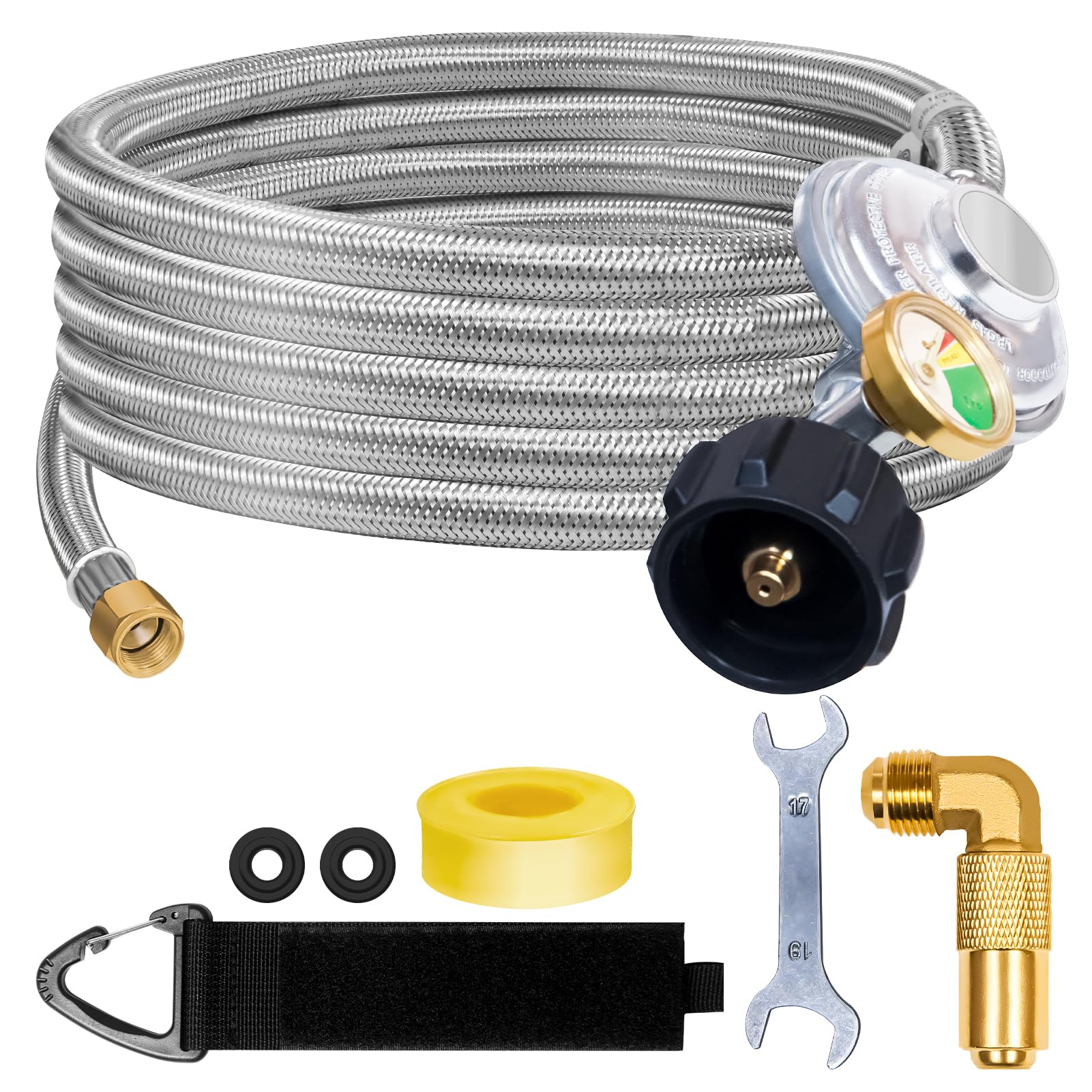 Feirenql 12ft propane regulator hose with gauge for safe LP gas flow