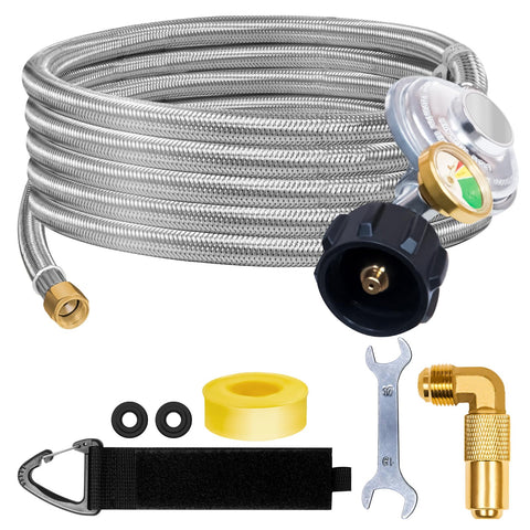 Feirenql 12ft propane regulator hose with gauge for safe LP gas flow
