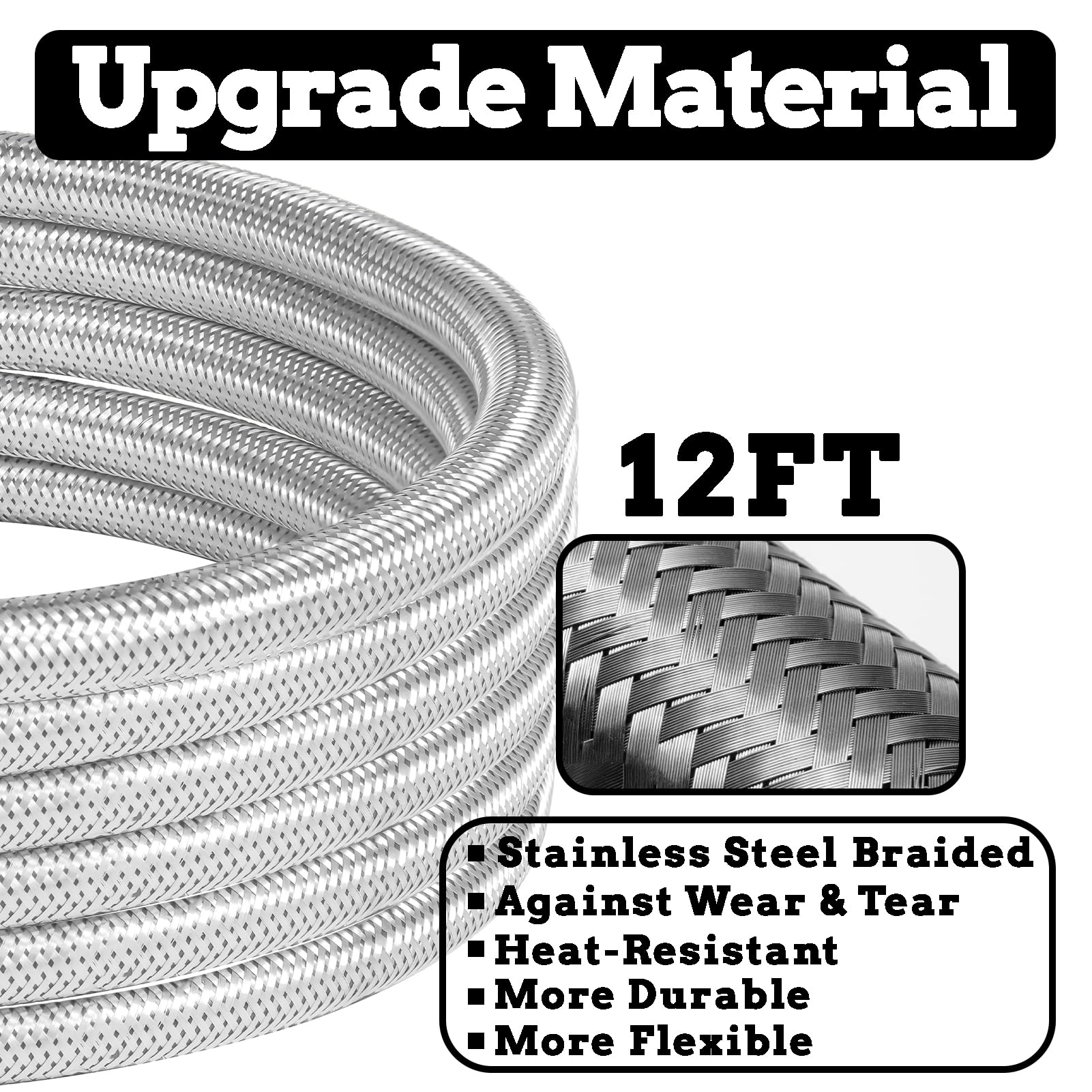 Feirenql stainless steel braided hose resists weather and aging