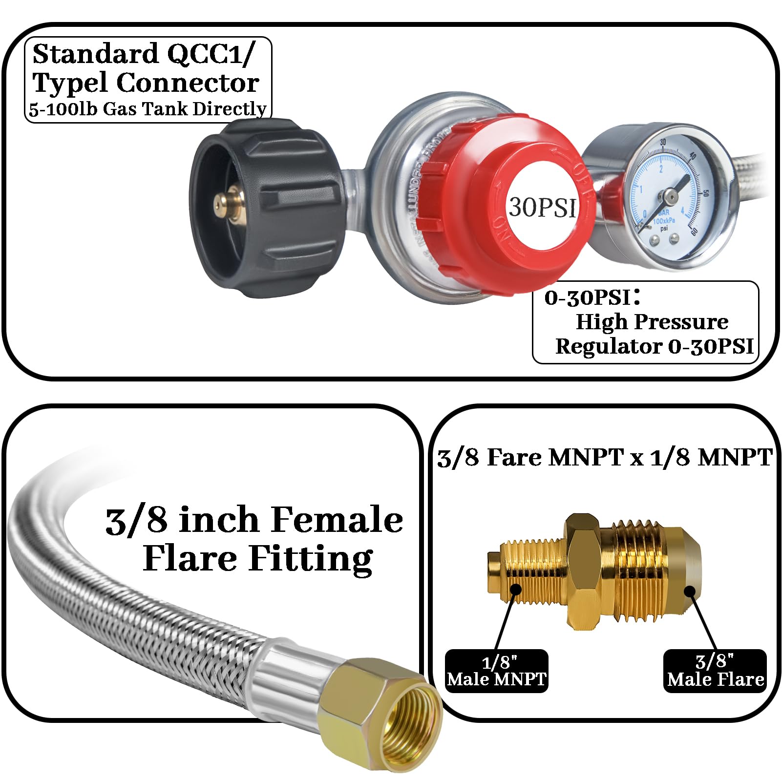 Feirenql stainless-steel braided hose resists weather and heat.
