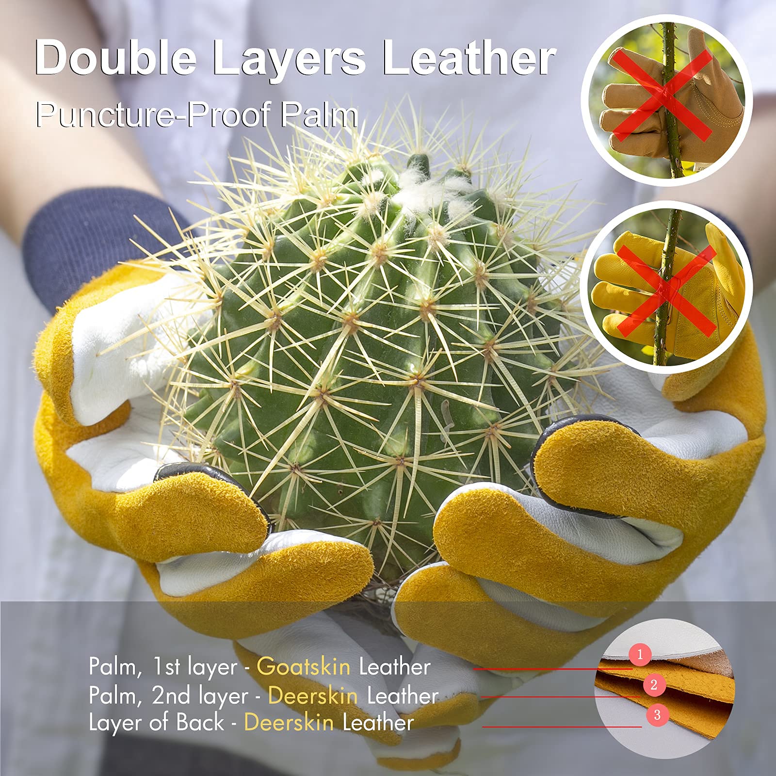 FEISHDEK Cactus Gloves with deerskin lining for soft grip