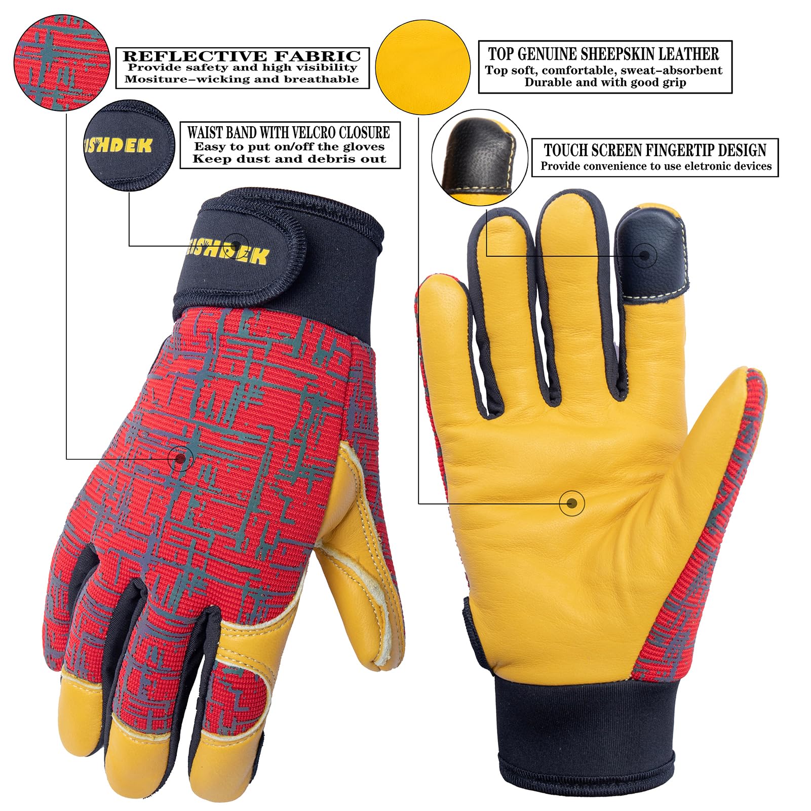 FEISHDEK Kids Leather Work Gloves anti-slip leather and secure Velcro