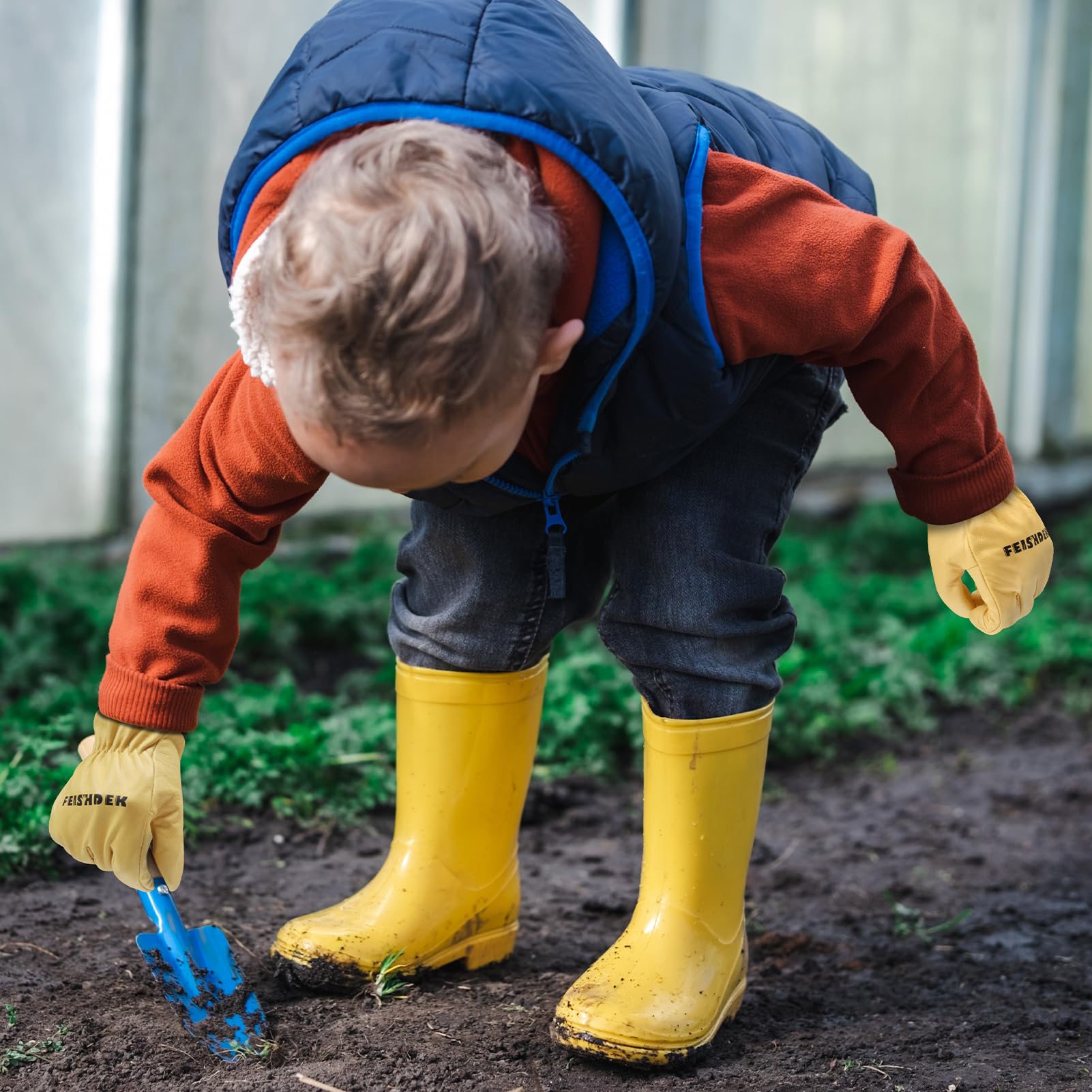 FEISHDEK Kids Leather Gardening Gloves suitable for gardening, painting, cycling and more