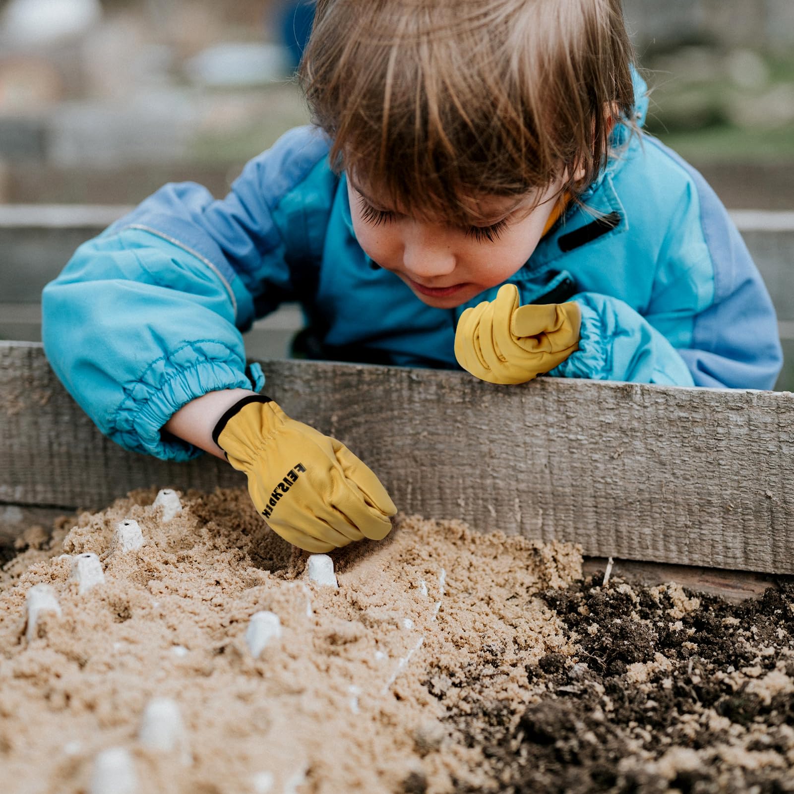 FEISHDEK Kids Leather Gardening Gloves suited for multiple activities like planting and painting.