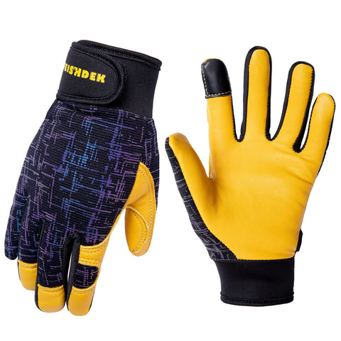 FEISHDEK kids leather work gloves front view showing soft genuine leather