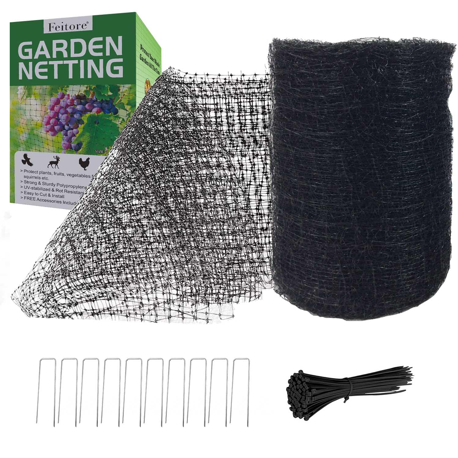 Feitore deer netting in outdoor use around shrubs and ponds